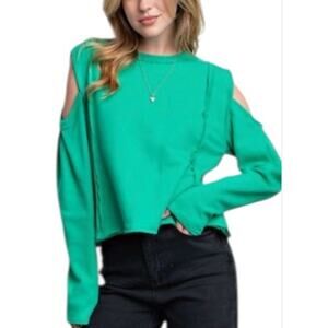 Easel Green Cold Shoulder Top Size Small Long Sleeve Cotton Lightweight NWT